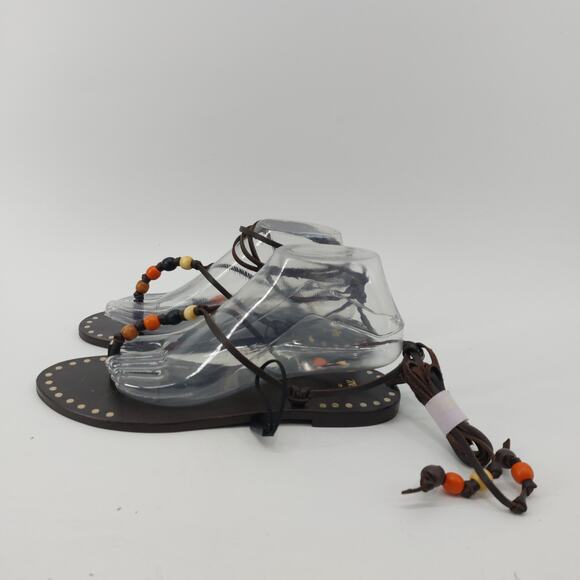 Zara Sandals US 8 EUR 39 Lace Up with Beads Studded Leather - Picture 13 of 16